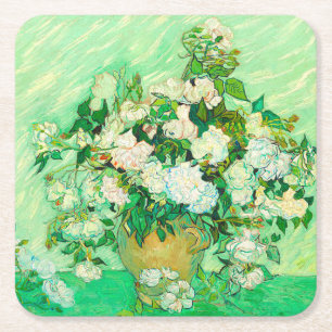 Van Gogh White Roses Rechteckiger Pappuntersetzer