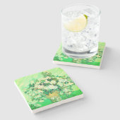 Van Gogh White Roses Steinuntersetzer (Seitenansicht)