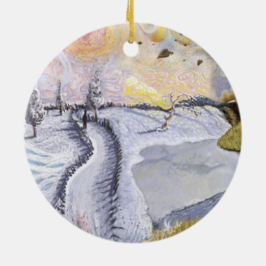 Van Gogh: Winter-Landschaft Keramik Ornament (Hinten)