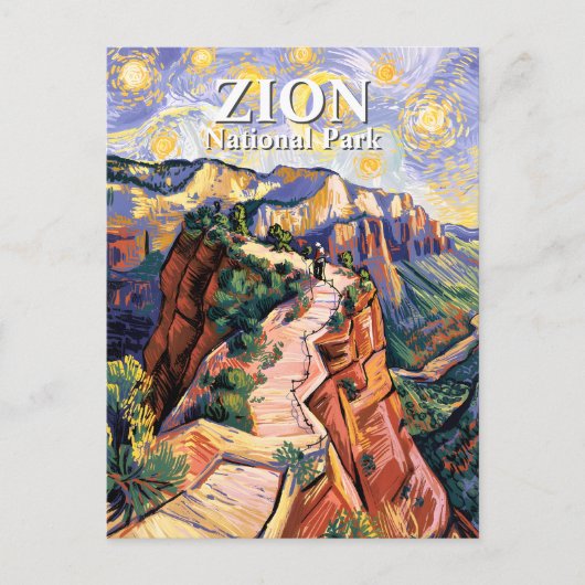 Van Gogh Zion Angels Landing Hiking Trail Custom Postkarte (Vorderseite)
