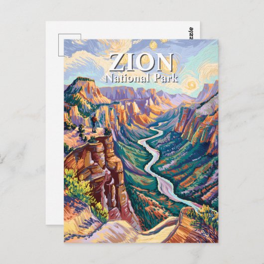 Van Gogh Zion National Park Canyon River Hiking Postkarte (Vorne/Hinten)
