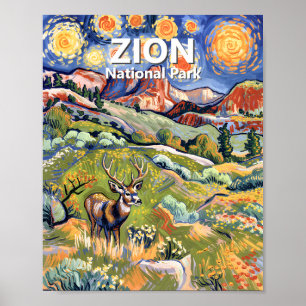 Van Gogh Zion Tier Hirsche Bunt Canyon Benutzerdef Poster