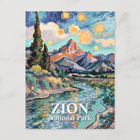 Van Gogh Zion Watchman Virgin River Sunset Custom Postkarte (Vorderseite)