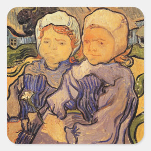 Van Gogh, Zwei Kinder, Vintage Impressionismus Kun Quadratischer Aufkleber