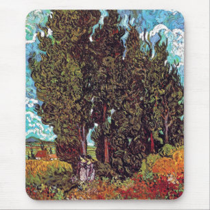 Van Gogh - Zypressen mit zwei weiblichen Figuren Mousepad
