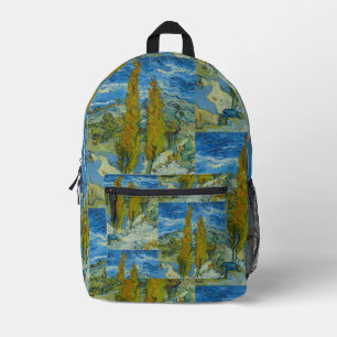 Van Gogh Zypressen - Wirbelnder blauer Himmel Kuns Bedruckter Rucksack