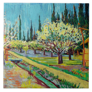 Van Gogh - Zypressenumrandeter Obstgarten Fliese