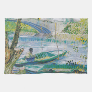 Van Goghfischer und -boote in Pont de Clichy Geschirrtuch