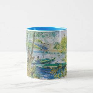 Van Goghfischer und -boote in Pont de Clichy Zweifarbige Tasse