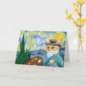 Van- Goghkatze, sternenklare NachtParodie Karte (Gelbe Blume)