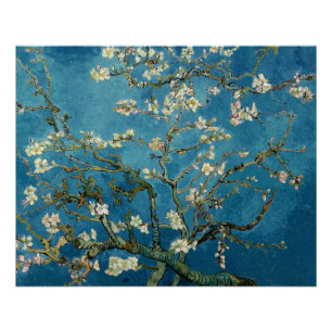 Van- Goghmandel blüht Vintages Blumenblau Poster