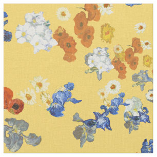Van Gogh's Blue Iris Floral on Yellow Stoff