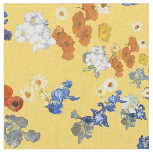 Van Gogh's Blue Iris Floral on Yellow Stoff (Nahaufnahme)