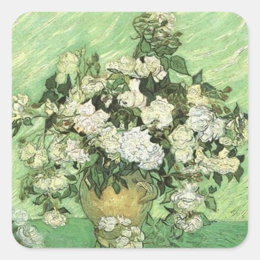 Van Gogh's Blume in Vase Quadratischer Aufkleber (Vorderseite)