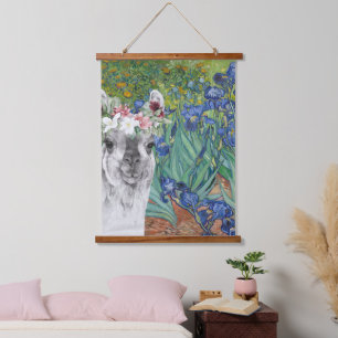 Van Gogh's Ire und der Extravagante Llama Wandteppich Mit Holzrahmen