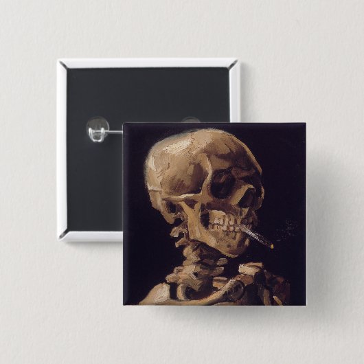 Van Gogh's Skelett mit brennender Zigarette Button (Vorne & Hinten)