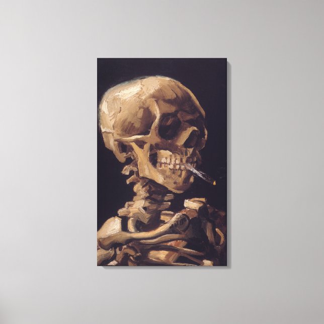 Van Gogh's Skelett mit brennender Zigarette Leinwanddruck (Front)