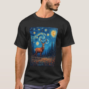 Van Goghs Sternennacht Hirsch Rotwild Reh Tierlieb T-Shirt
