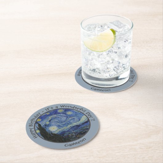 van Gogh's The Starry Night Party Items Collection Runder Pappuntersetzer (Vor Ort)