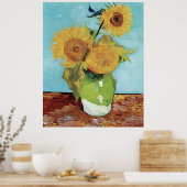 Van Gogh's Vase mit drei Sonnenblumen Poster (Küche)