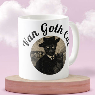 Van Goth Cat Starry Night Gothic Style Kaffeetasse