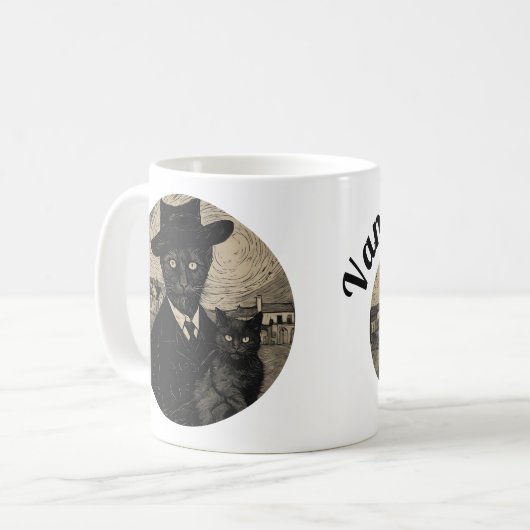 Van Goth Cat Starry Night Gothic Style Kaffeetasse (Vorderseite Links)