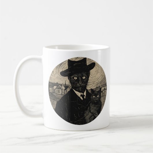 Van Goth Cat Starry Night Gothic Style Kaffeetasse (Links)