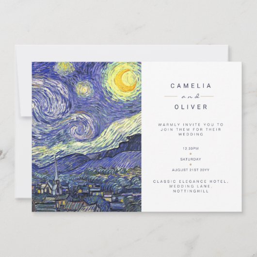 Van Gough Starry Night Wedding Einladung QR Code U (Vorderseite)