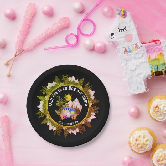 VAN LIFE RUFT MEIN NAME Custom Camping AUF Pappteller (Party)