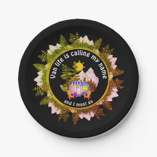 VAN LIFE RUFT MEIN NAME Custom Camping AUF Pappteller (Vorderseite)