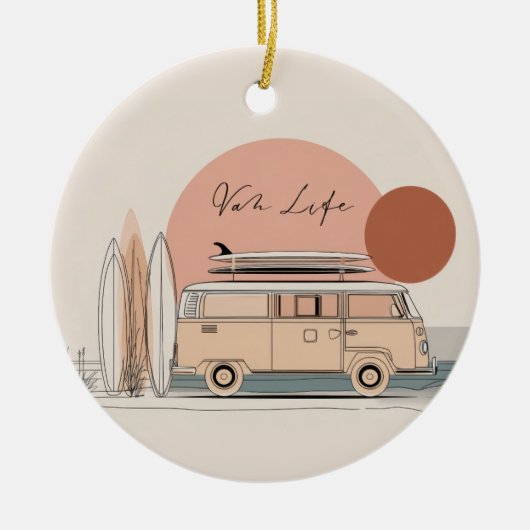 Van Life Surf Van – Retro Beach Camper Aesthetic  Keramik Ornament (Vorne)
