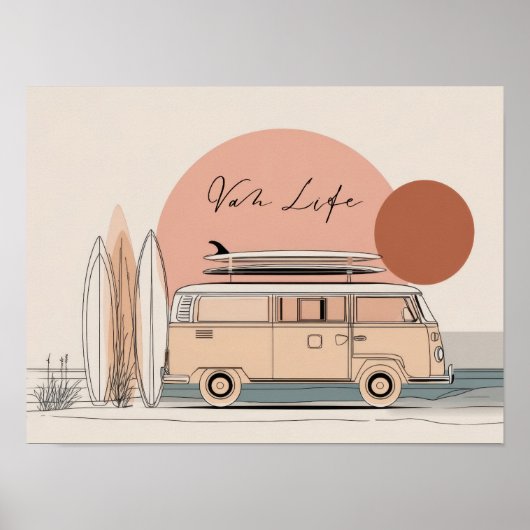Van Life Surf Van – Retro Beach Camper Aesthetic Poster (Vorne)
