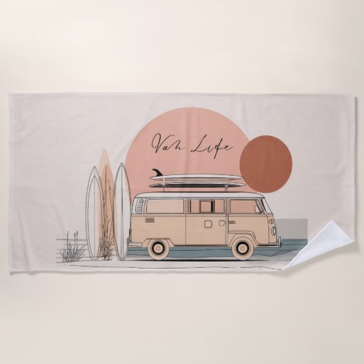 Van Life Surf Van – Retro Beach Camper Aesthetic Strandtuch (Vorderseite)