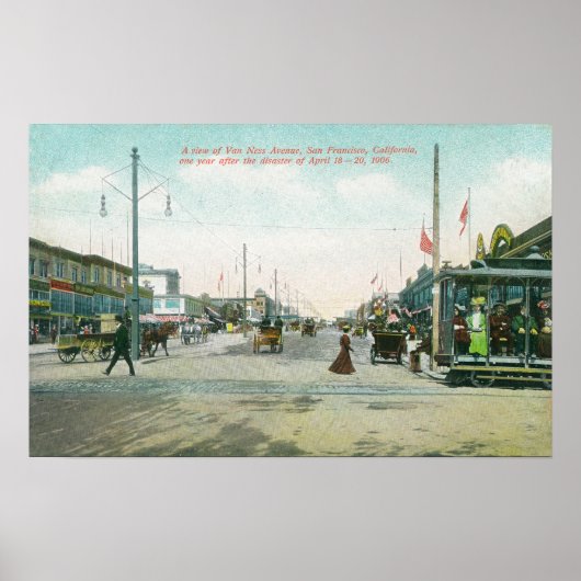 Van Ness Avenue View ein Jahr nach dem Feuer Poster (Vorne)