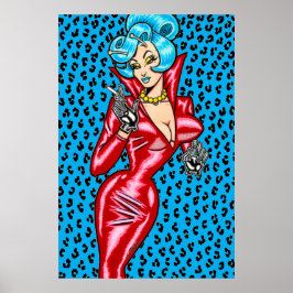 Vana DeVinyl™/Red Vinyl Dress/Blue Poster