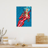 Vana DeVinyl™/rotes Vinylkleid/blaue Leoparden Poster (Küche)