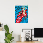 Vana DeVinyl™/rotes Vinylkleid/blaue Leoparden Poster (Heimbüro)