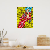 Vana DeVinyl™/rotes Vinylkleid/gelber Leopard Poster (Küche)