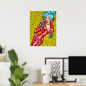 Vana DeVinyl™/rotes Vinylkleid/gelber Leopard Poster (Heimbüro)
