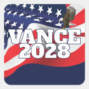 Vance 2028 Text mit Flagge und Weißkopfseeadler Quadratischer Aufkleber