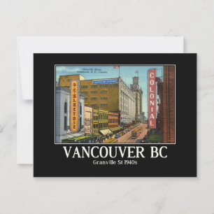 Vancouver BC Canada Granville St 1940s Postkarte