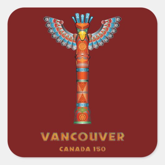 Vancouver (BC) Kanada - Totempfahl Quadratischer Aufkleber (Vorderseite)