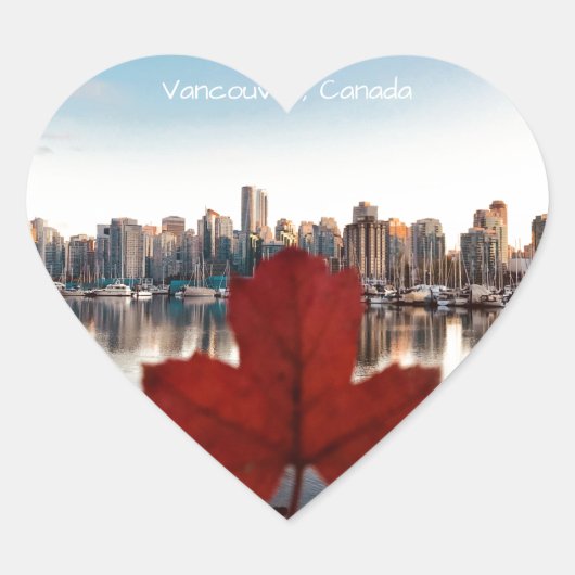 Vancouver Canada Red Maple Leaf Skyline Herz-Aufkleber (Vorderseite)