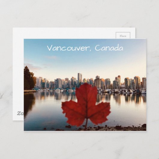 Vancouver Canada Red Maple Leaf Skyline Postkarte (Vorne/Hinten)
