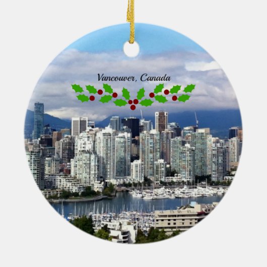 Vancouver Canada Skyline mit Weihnachtslieder Keramik Ornament (Hinten)