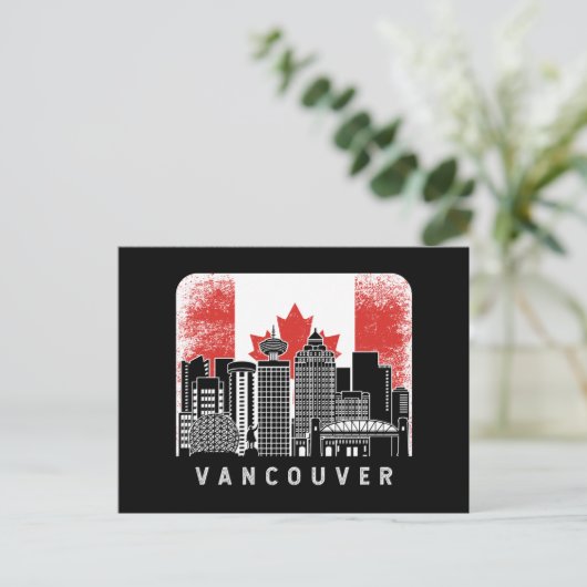 Vancouver Canada Skyline Vintag Flag Postkarte (Stehend Vorderseite)