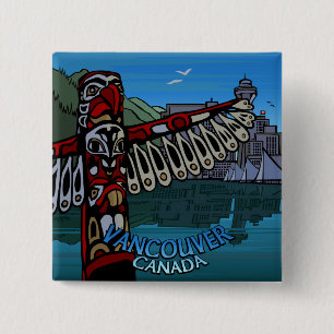 Vancouver Canada Souvenir Buttons Totem Loch Art