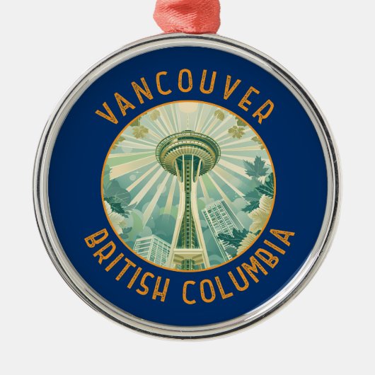 Vancouver Canada Space Needle Retro gestört Ornament Aus Metall (Vorne)