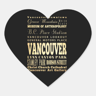 Vancouver City of Canada Typografie Art Herz-Aufkleber