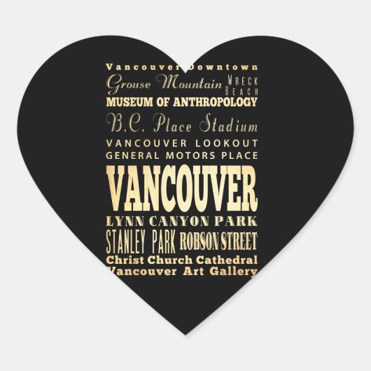 Vancouver City of Canada Typografie Art Herz-Aufkleber (Vorderseite)